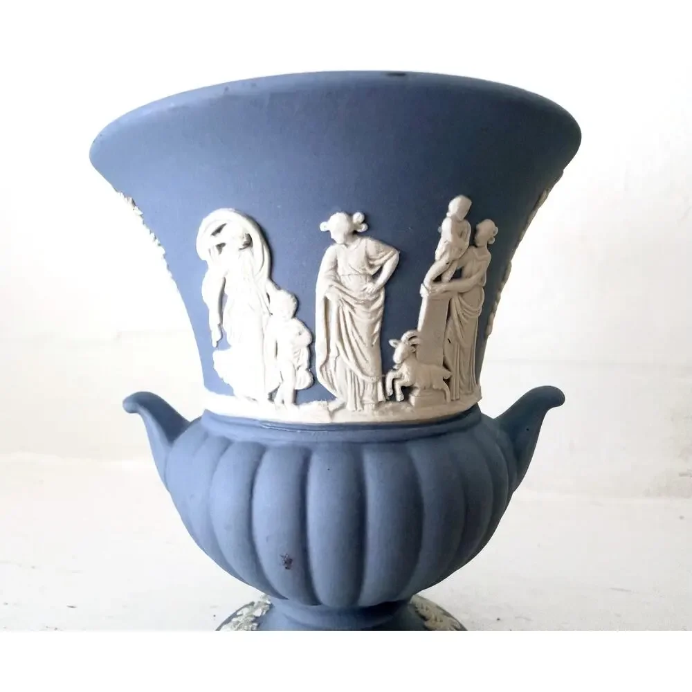 Wedgwood Portland Blue Jasperware Campana Urn Vase Classical Relief England